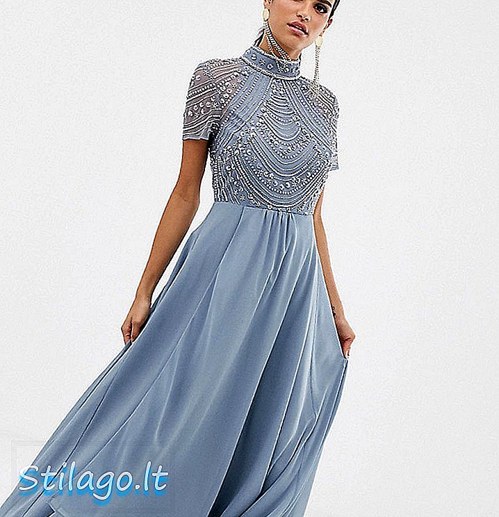 ASOS DESIGN Lang maxi-kjole med kort ermet pyntet bodice-Multi