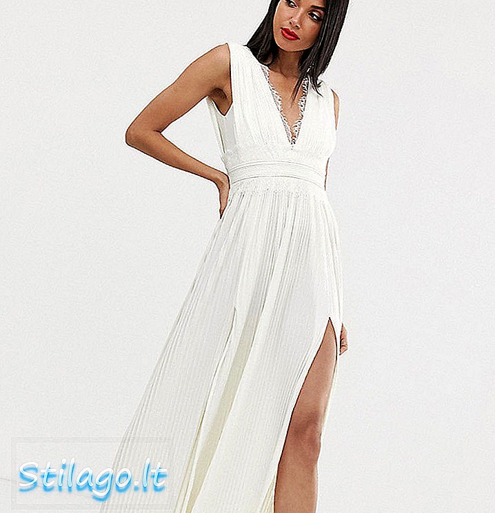 ASOS DESIGN Tall Premium Lace Insert Plissert Maxi Dress-White