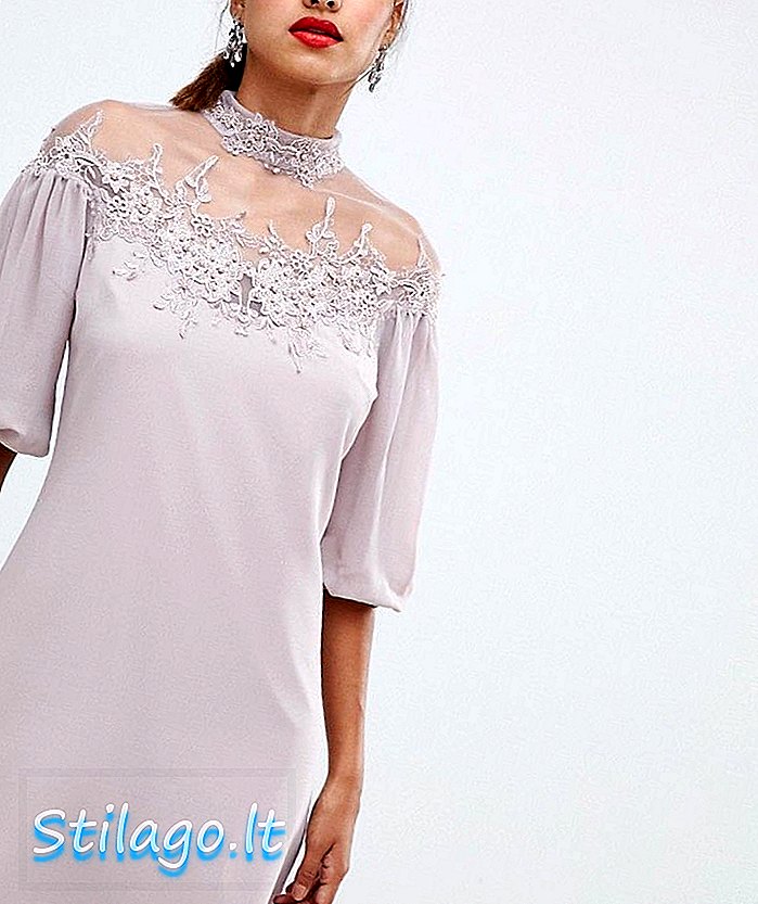 Малка рокля за смяна на Mistress с мрежесто деколте и детайли за бродерия-Розово
