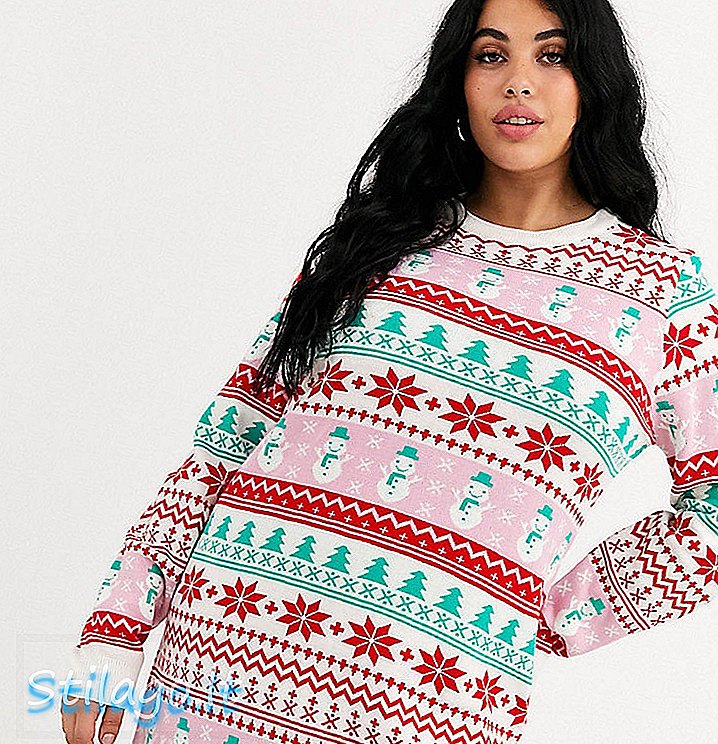 Brave Soul Plus jacquard snowman Christmas jumper dress-Multi