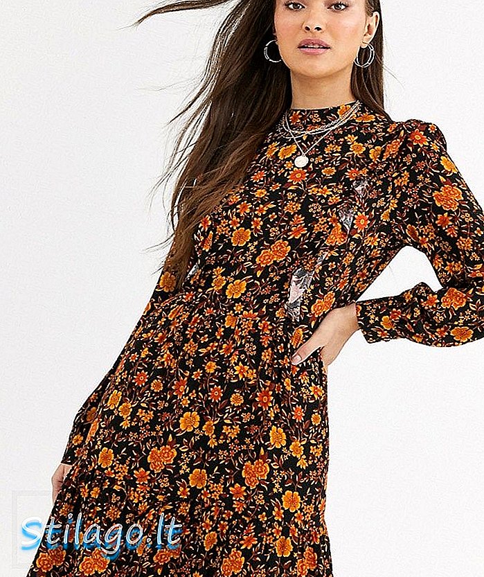 Хаљина са цвјетним принтом у рђаражи наранџастој боји
