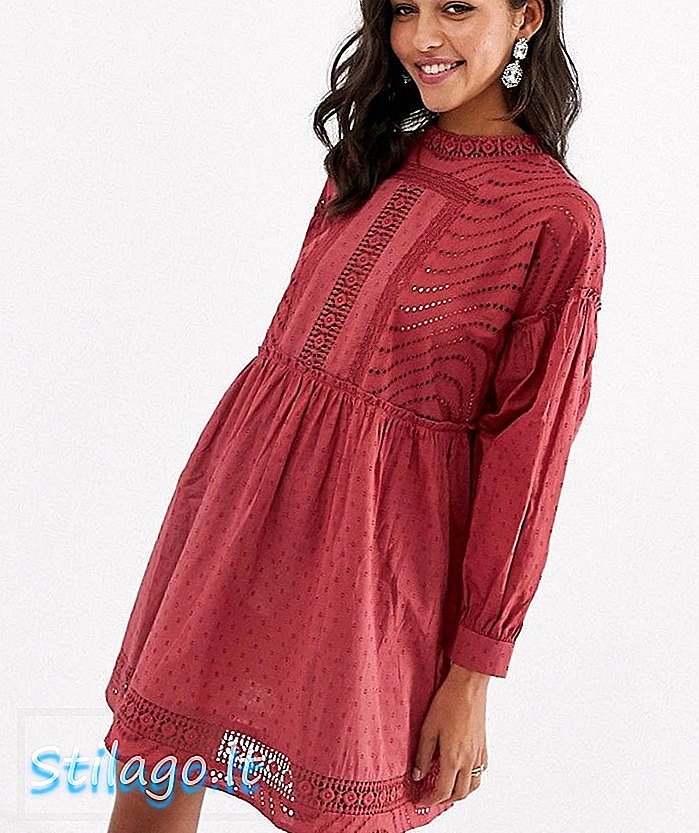 ASOS DESIGN dobby mini vestido de gola alta com guarnições de renda-Vermelho