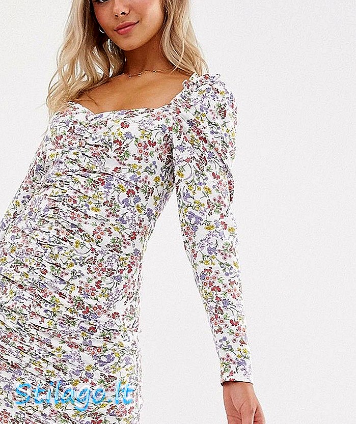 ASOS DESIGN mini ruched frontkjole i ditsy floral-Multi