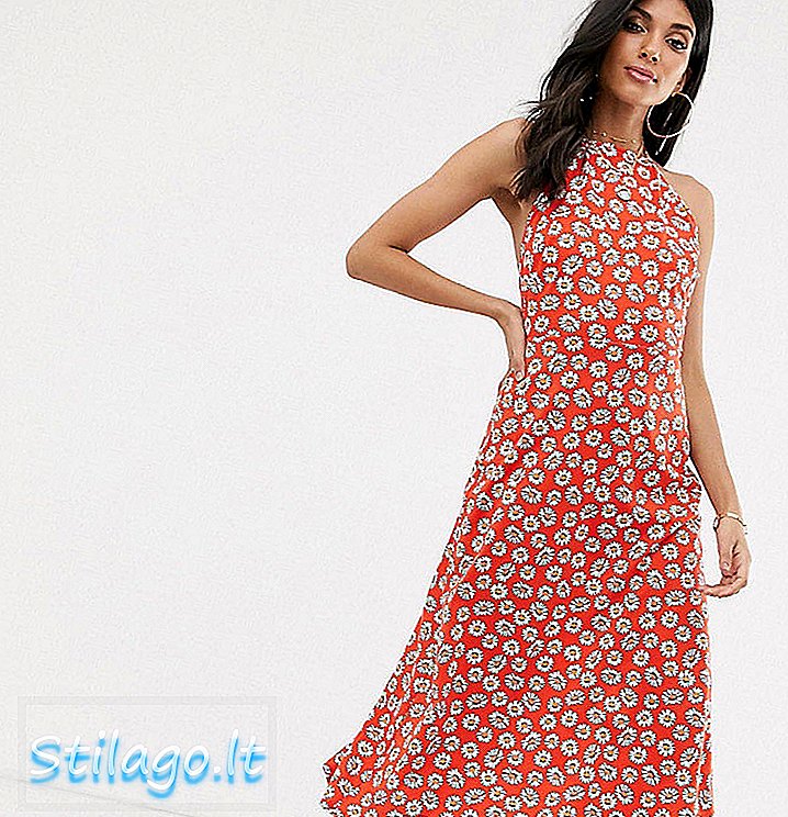 ASOS DESIGN Tinggi halterneck midi sundress di daisy print-Multi