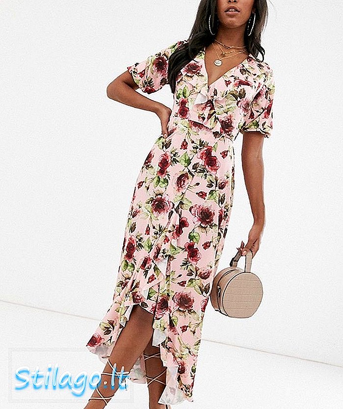 ASOS DESIGN - Maxi robe portefeuille à volants et imprimé floral - Multi