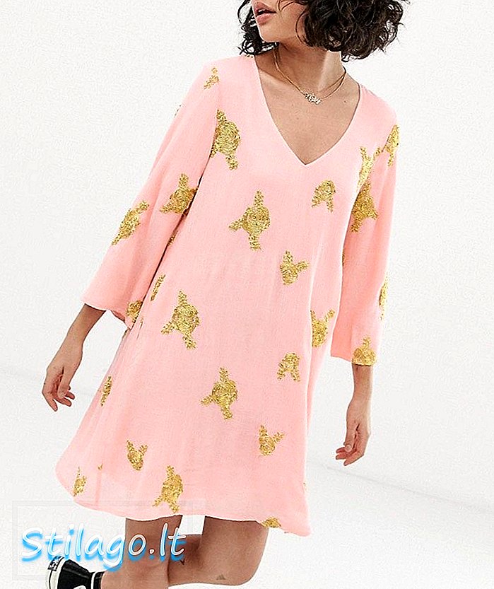 Платье Swing из дикого меда с розовой вышивкой