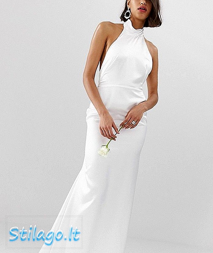 Vestido largo de novia sin espalda halter de ASOS EDITION-Blanco