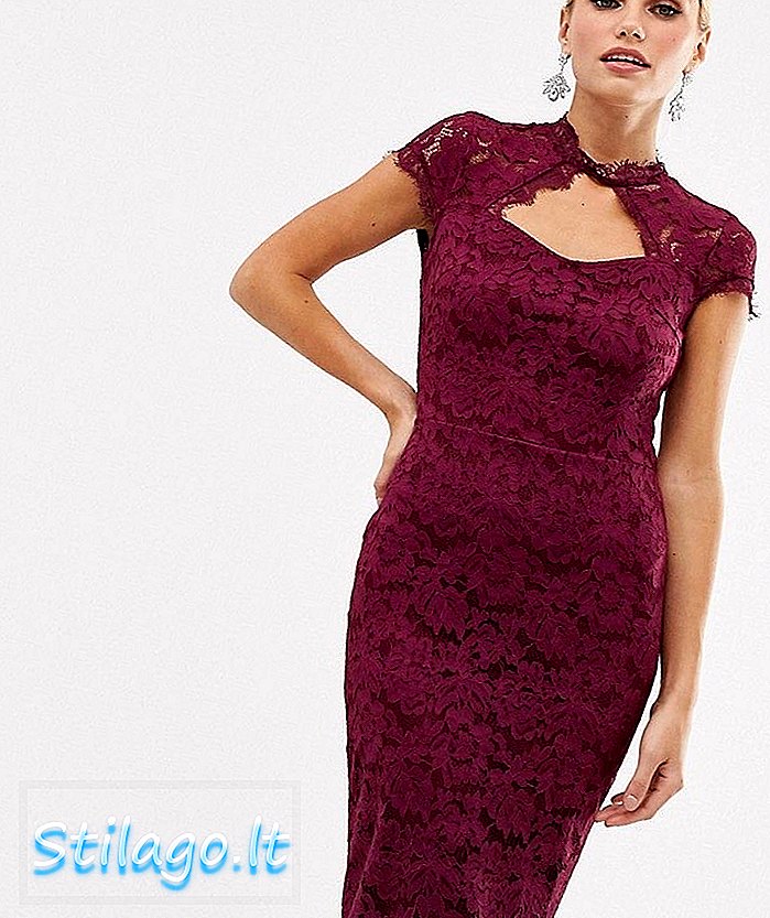 AXE lace lace capped sleeves bodycon dress-Ungu