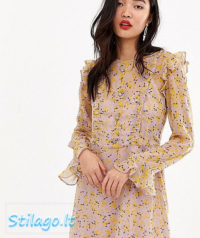 Чаена рокля на Ривър Айлънд с надценки в цветен принт-лилав