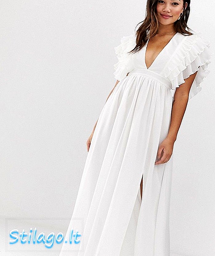 שמלת מקסי קדמית אמיתית של דקאדנס עם צלילי כתף בצבע לבן