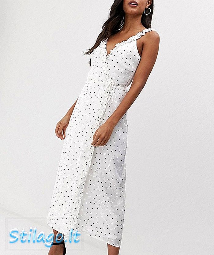Fashion Union wrap midi dress in polka dot-White