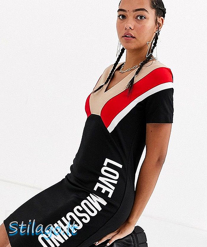 Sukienka t-shirt z logo Chevron w kształcie retro Love Moschino - czarna