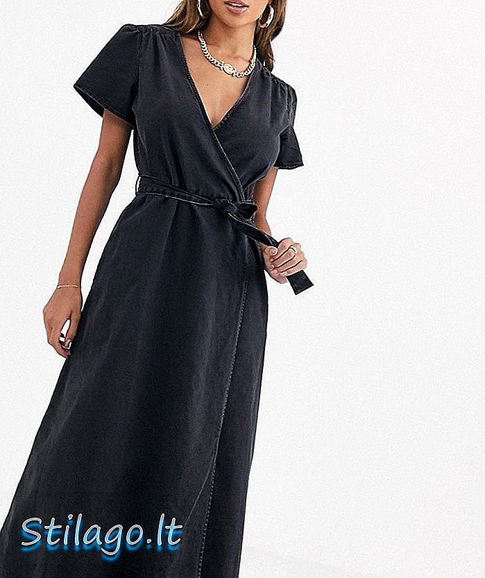 ASOS DESIGN denim vikling midi kjole i svart