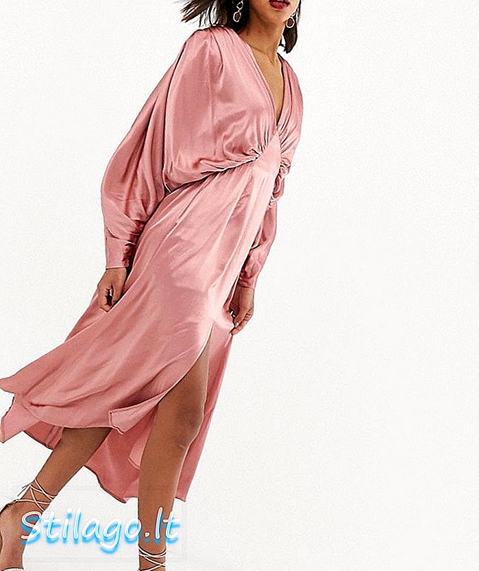 ASOS EDITION ruched batwing midi klänning i satin-rosa
