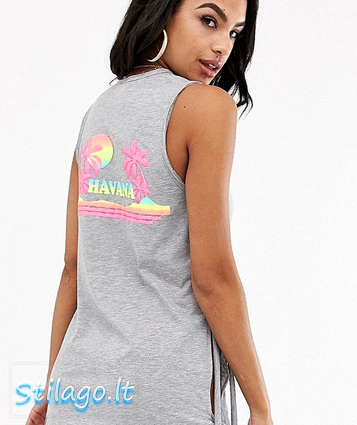 Camiseta de playa con estampado de neón con estampado de neón "Havana" de ASOS DESIGN con corbata en los lados-Gris