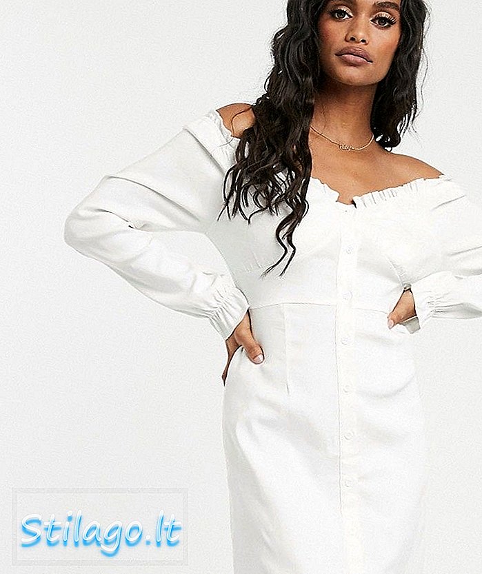 Missguided off shoulder dress with button detail in white