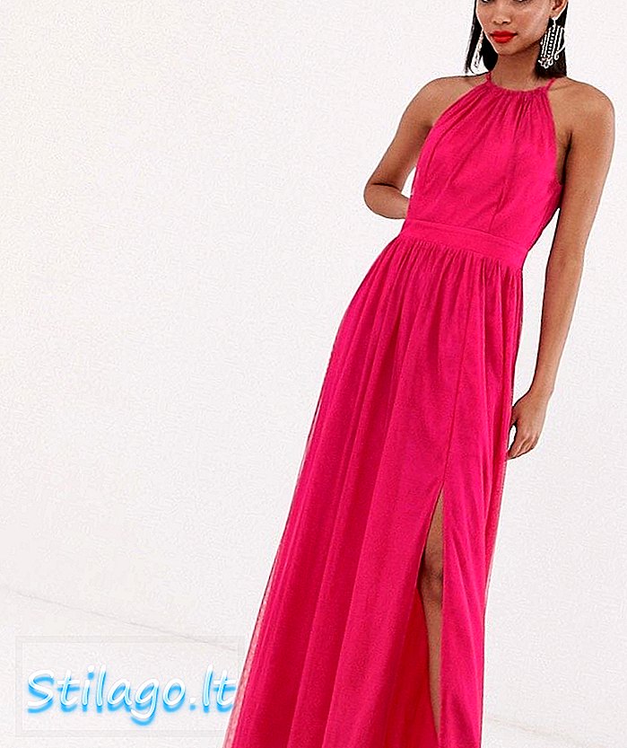 Little Mistress - Geplooide lange jurk met geplooide hals in fuschia-roze