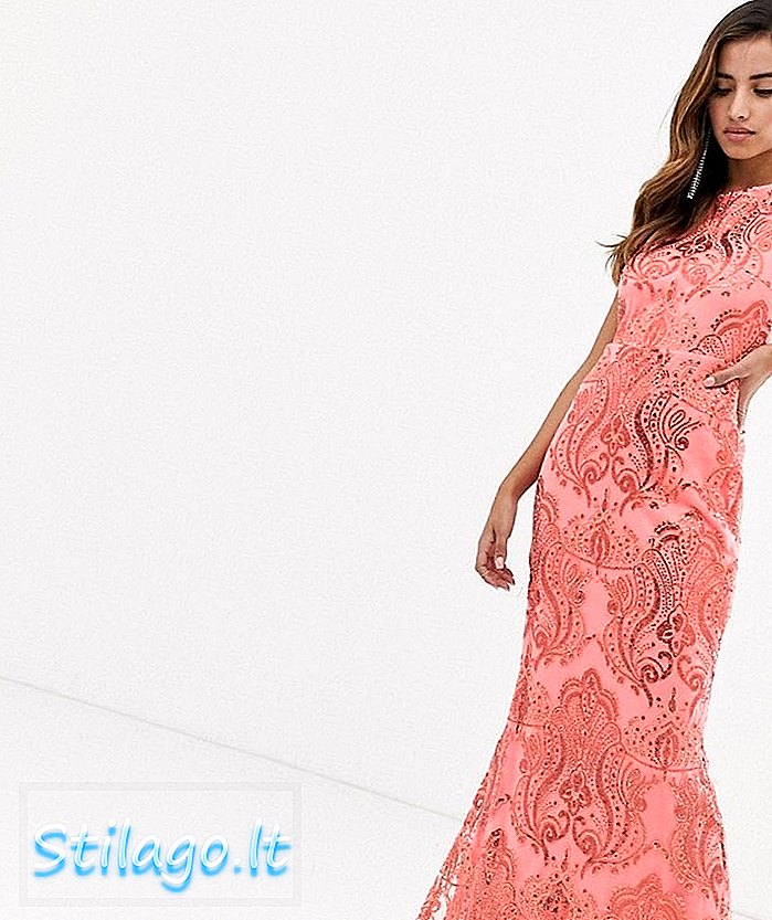 „Goddiva“ siuvinėjimo maxi suknelė su fiskaline koralė-rožine spalva