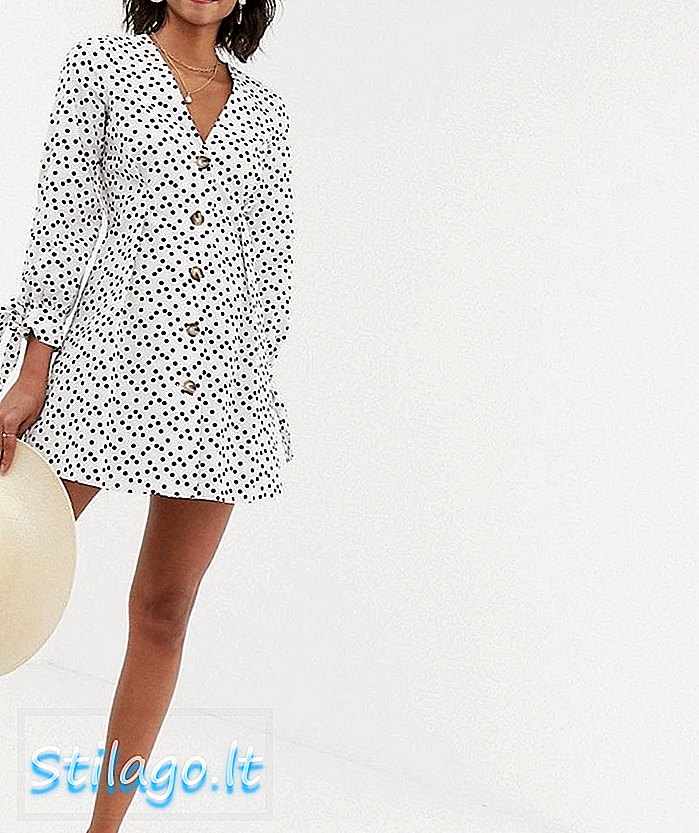 Κουμπί ASOS DESIGN μέσω μίνι φόρεμα σκέιτερ με μανίκια γραβάτα στο spot-Multi