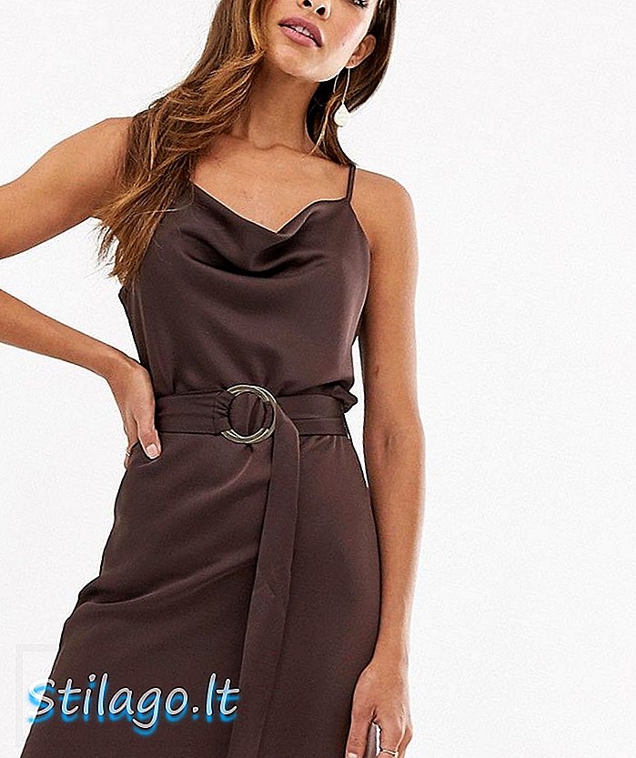 שמלת החלקה של ריבר איילנד עם חגורה בצבע חום-שוקולד