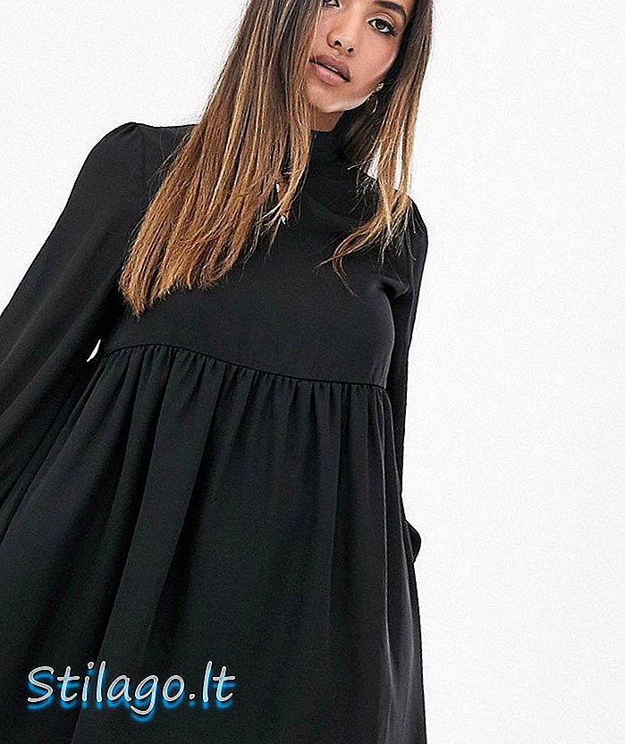 Yüksek boyunlu ve anahtar deliği detaylı Moda Birliği önlük elbise-Siyah