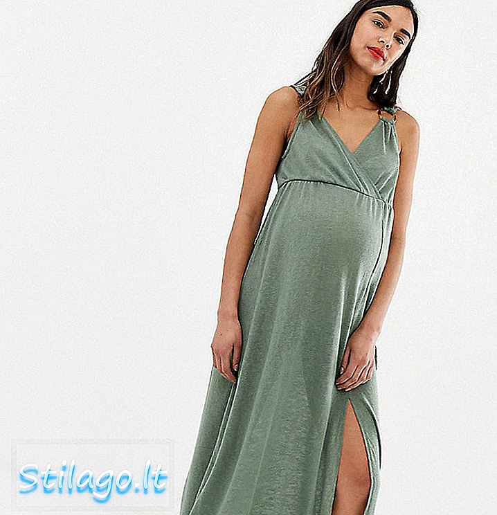 ASOS DESIGN Γυναικείο φόρεμα αποκλειστικής περιτυλίξεως με επένδυση από δαχτυλίδι με χάντρες από χελώνες-Πράσινο