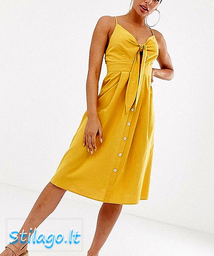 Missguided midi-jurk met geknoopte voorkant en knoopdetail in geel