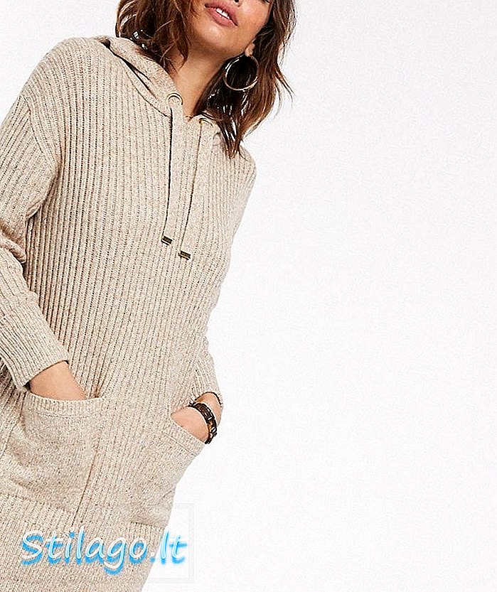 River Island strikket hoody kjole i havregryn-Beige