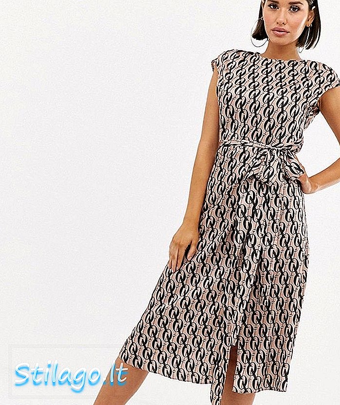 ASOS DESIGN nowoczesna sukienka midi bez rękawów z drapowanymi detalami w monogramowy nadruk-Multi