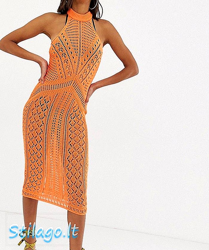 Плетене на една кука midi рокля ASOS DESIGN-Orange