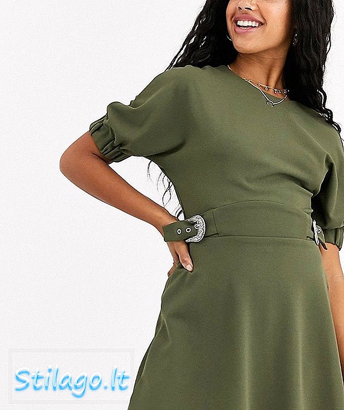 ASOS DESIGN فستان بنمط تيشيرت مع تفاصيل مشبك - أخضر