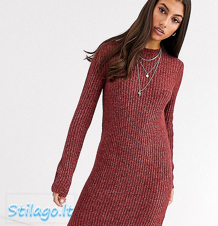 Vero Moda Высокое вязаное платье миди с боковым разрезом коричневого цвета