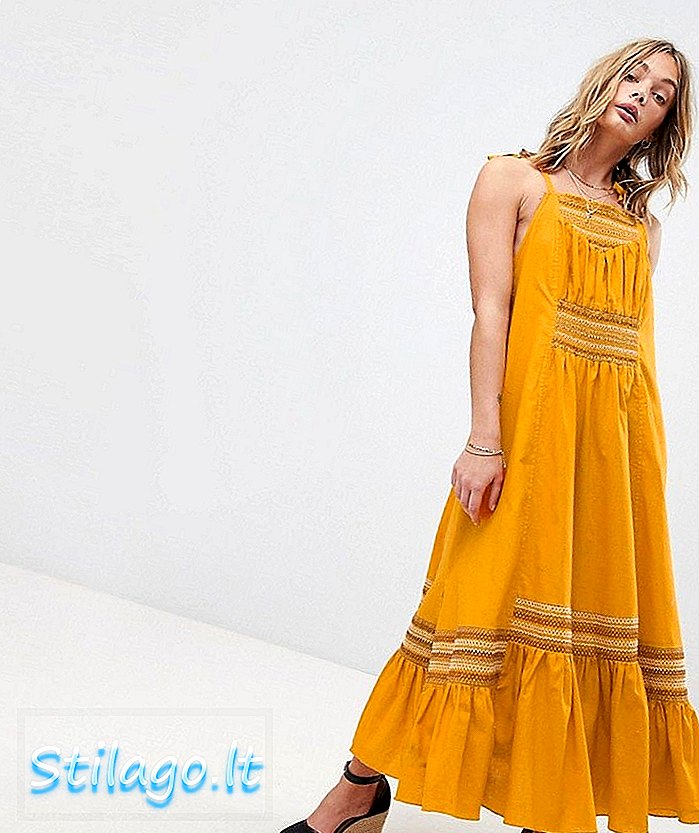 Free People Another Love Smocked Midi Dress-Yellow