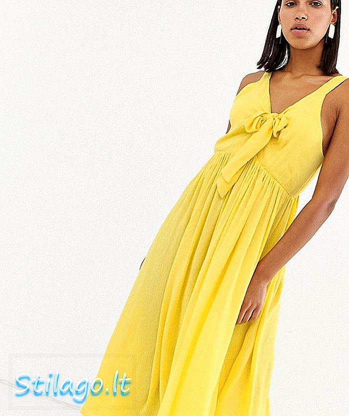 Vero Moda crinkle tie front maxi dress-Yellow