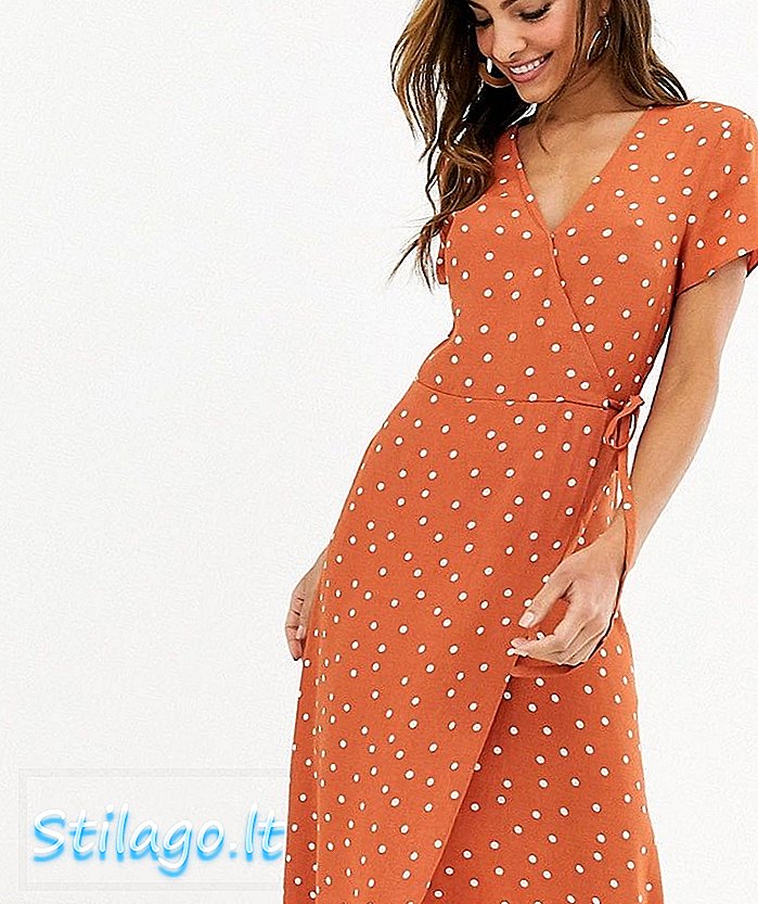 Warehouse Wrap Midi-Kleid in Polka Dot-Tan