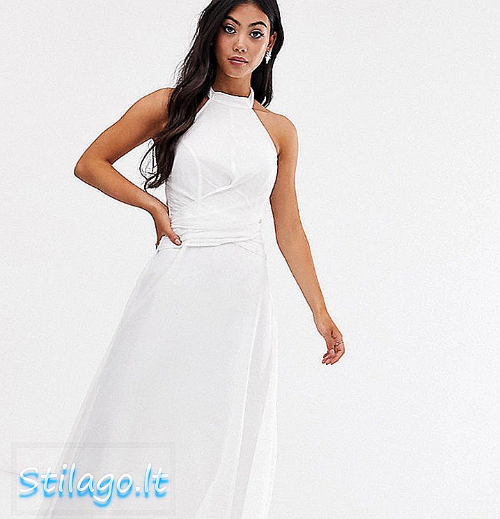 ASOS DESIGN Petite maxi-jurk met hoge hals en gedrapeerde taille - Multi