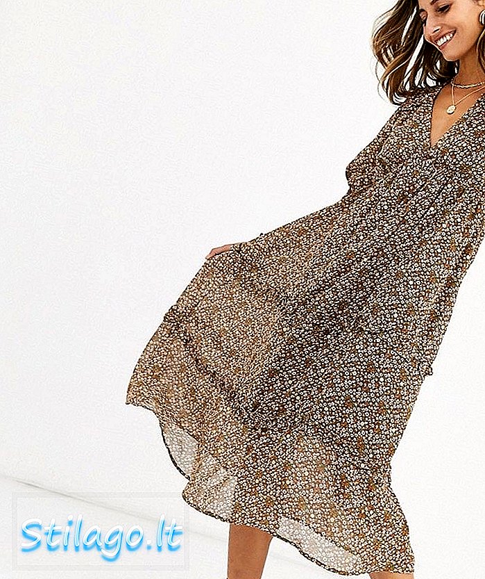 वेरो मोडा पफ स्लीव डिट्सी फ्लोरल प्रिंट-मल्टी में मिडी ड्रेस
