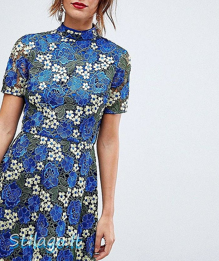 ASOS DESIGN - Fleurige gehaakte mini-jurk met kant en gehaakte bloemenprint - Multi
