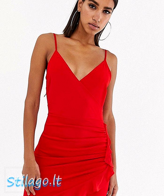 शिफॉन फ्रिल डिटेल-रेड के साथ TFNC रैप स्ट्रैपी ड्रेस