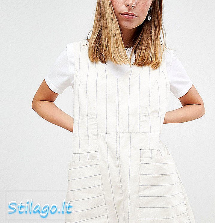 ASOS DESIGN gaun mini Petite Casual Shift In Natural Stripe-Multi