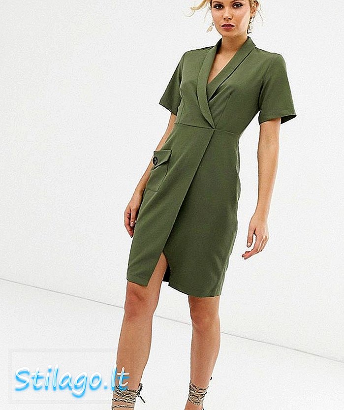 Closet London vikle midi kjole med lomme detaljer i khaki-grønn