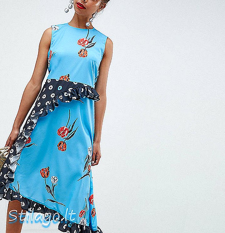 ASOS DESIGN Mix ve Match Petite Kolsuz Midi Elbise Çiçekli Baskı-Multi