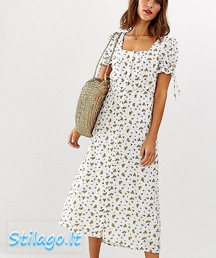 Vero Moda firkantet hals, lysende blomstret maxi-te-kjole-Cream