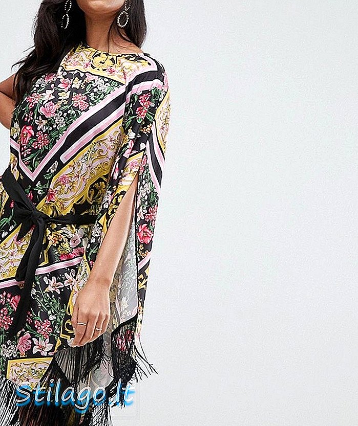 सेल्फ टाई बेल्ट-मल्टीसह एएसओएस डिझाईन स्कार्फ प्रिंट साटन केप मिडी ड्रेस