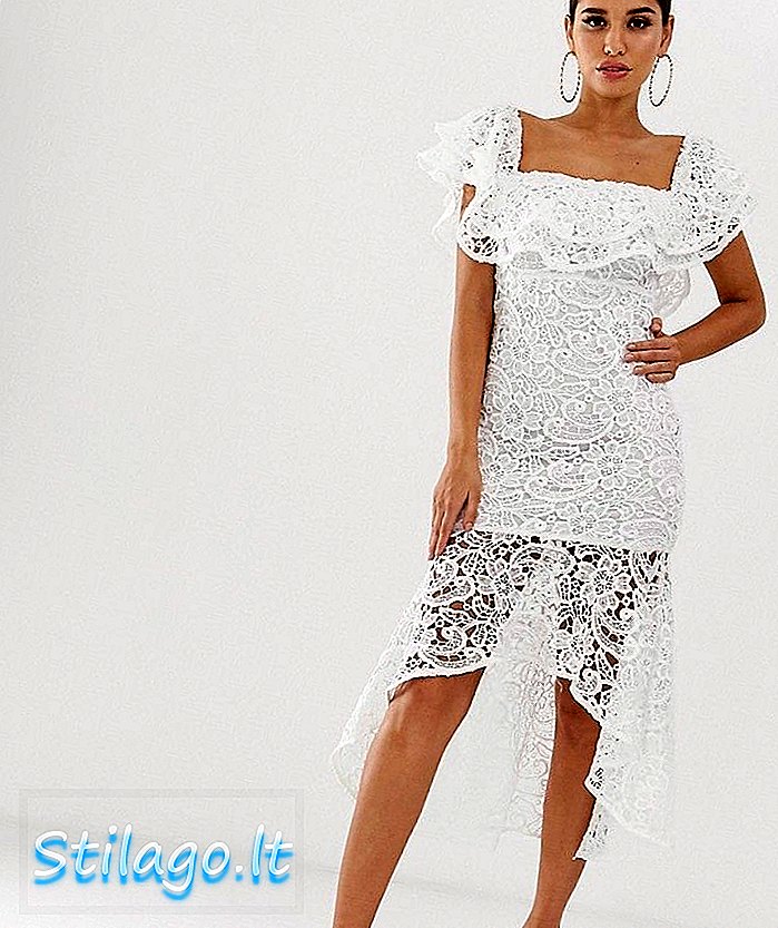 Club L bardot ruffle lace midi dress-Putih