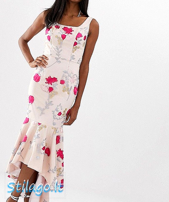 فستان تشي تشي لندن بتطريز نقشة الزهور مع ياقة مربعة من قماش النيون - متعدد الألوان
