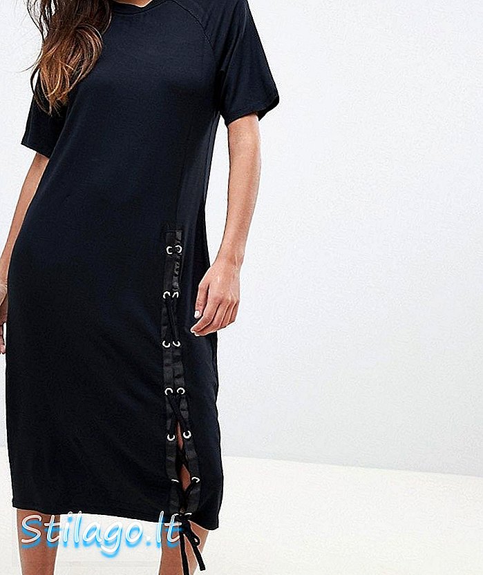 Φόρεμα T-Shirt ASOS Midi με δαντέλα-Μαύρο