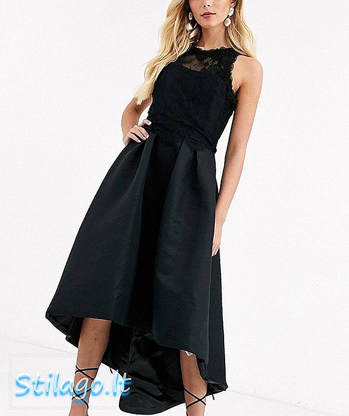 Vestido de cetim alto Chi Chi London em preto