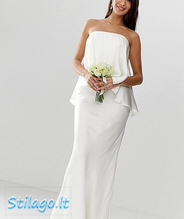 ASOS EDITION szatén overlay bandeau esküvői ruha fishtail-White-val