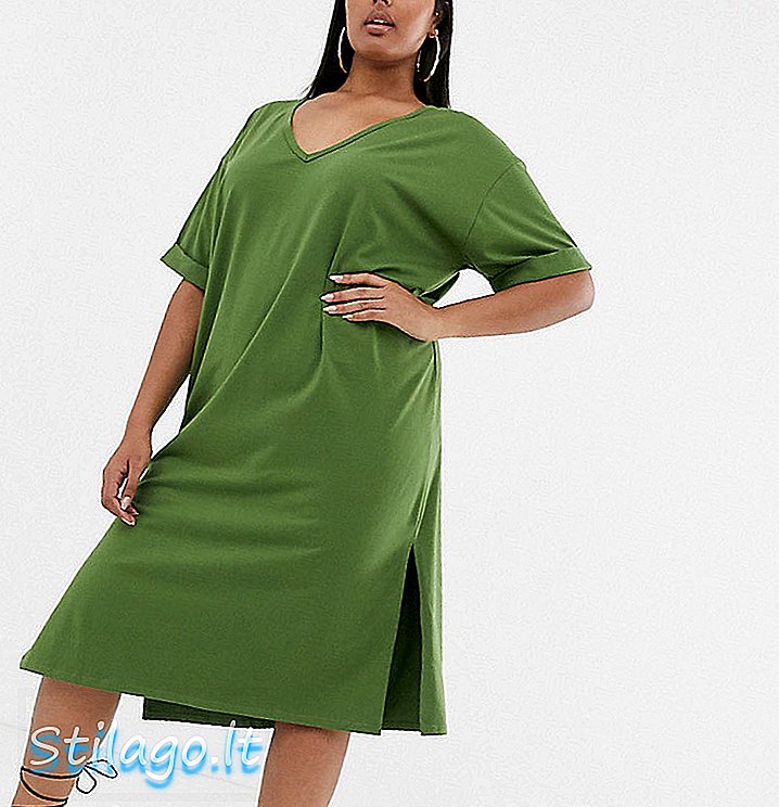 Boohoo Plus übergroßes T-Shirt-Kleid in Khaki-Grün